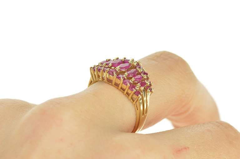 10K Yellow Gold Graduated Marquise Natural Ruby Statement Ring