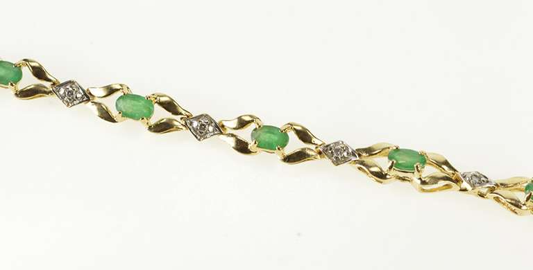10K Yellow Gold 2.35 Ctw Oval Emerald Diamond Accent Ornate Bracelet