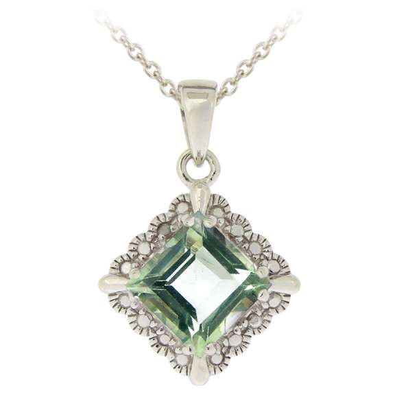 Sterling Silver 2.35ct Green Amethyst & Diamond Accent Diamond Shape Necklace
