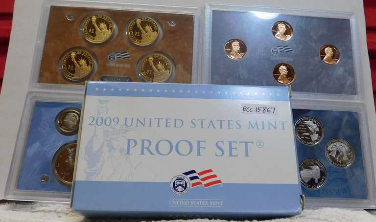 2009  PROOF Set.  Includes 4 trays:  State Qtrs; Lincoln cents; Presidential.