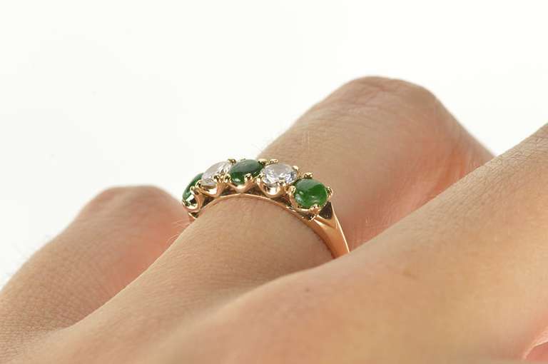 14K Yellow Gold Emerald Diamond Victorian Wedding Band Ring