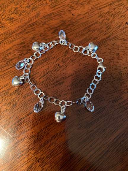 Sterling Silver Heart Shape & White Gemstone Bracelet