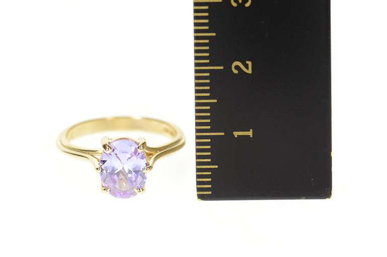 10K Yellow Gold Purple Cubic Zirconia Solitaire Statement Ring