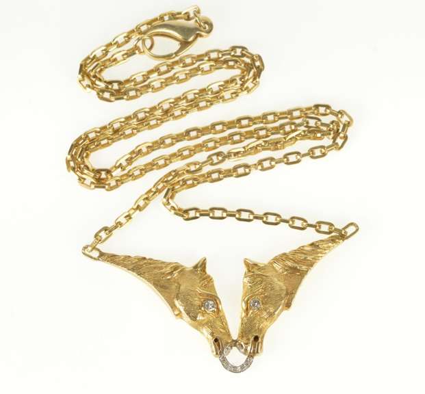 14K Yellow Gold Kamm Gallery Diamond 3D Horse Chain Necklace