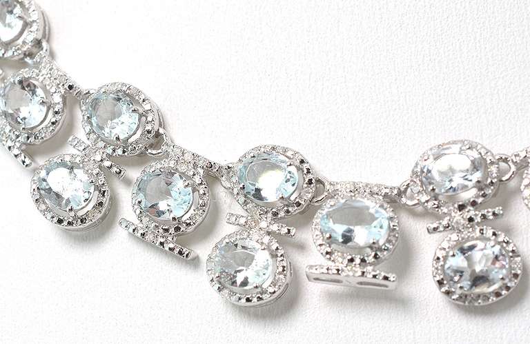 Jaw Dropping Aquamarine & Diamond Necklace set in Sterling Silver
