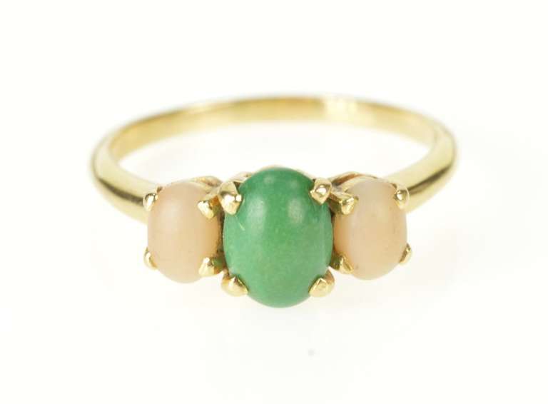 14K Yellow Gold Oval Turquoise Coral Retro Statement Ring