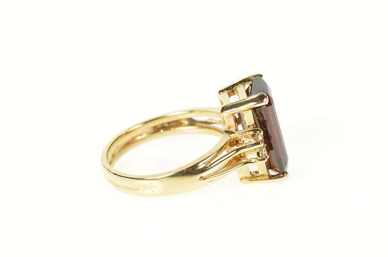 14K Yellow Gold Emerald Cut Garnet Diamond Accent Cocktail Ring