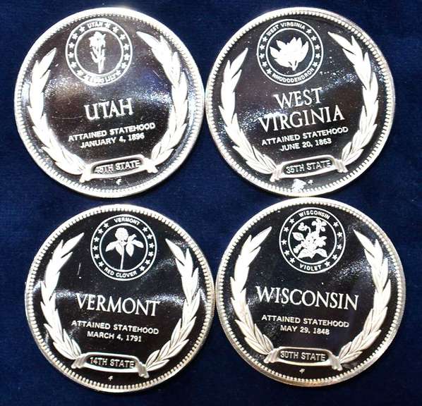 Lot Of 4 Sterling Silver State Medals