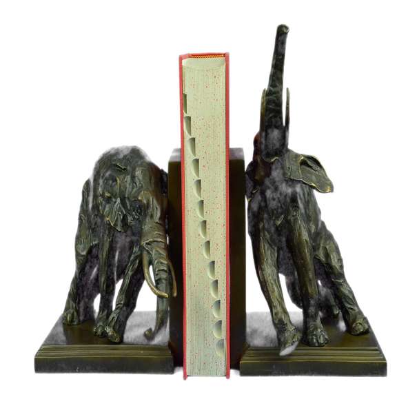 Pair of Elephant Bookends Bronze Sculpture