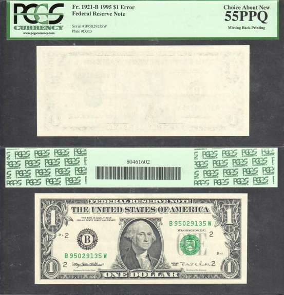$1 1995 FRN Blank Back Error PCGS Choice About New 55PPQ