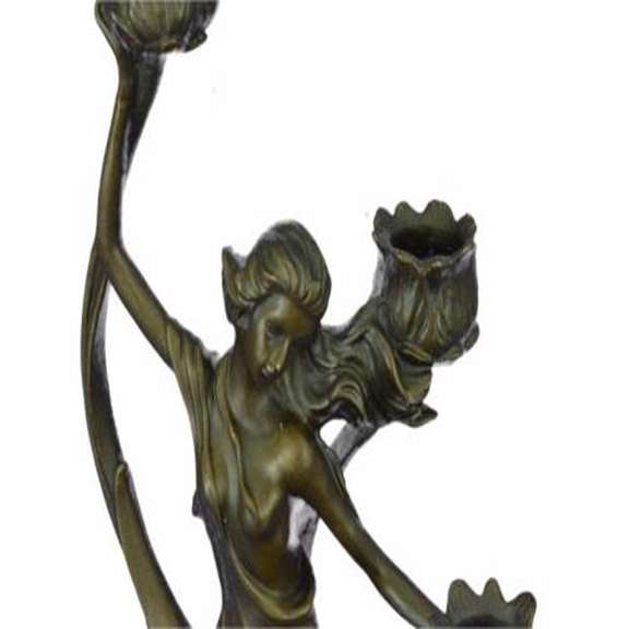 Art Nouveau Lady Candelabra Bronze Sculpture