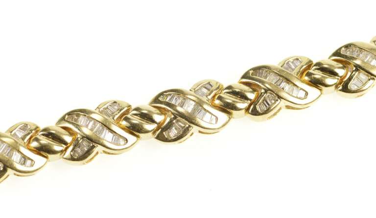 14K Yellow Gold Baguette Diamond X Link Hugs & Kisses Tennis Bracelet