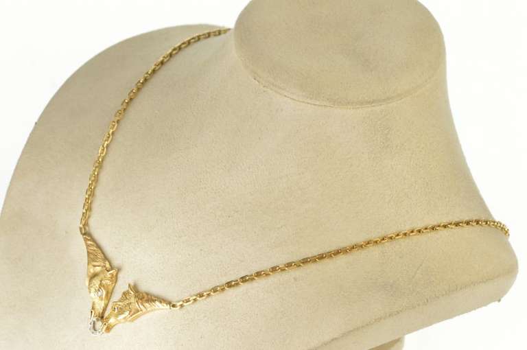 14K Yellow Gold Kamm Gallery Diamond 3D Horse Chain Necklace