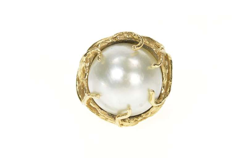 14K Yellow Gold 1960's Pearl Vine Branch Wrap Cocktail Ring
