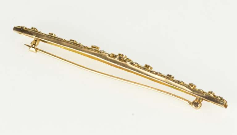 14K Yellow Gold 0.30 Ctw Diamond Sapphire Victorian Bar Pin/Brooch