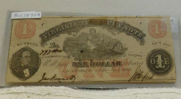 1862 Virginia (Confederate) $1.00 Treasury Note