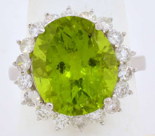 Massive Peridot & Diamond Ring in Sterling Silver