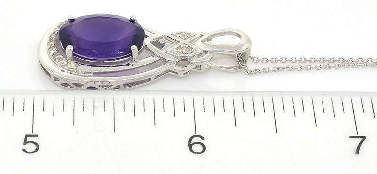 Beautiful Bold Amethyst & Diamond Necklace in Sterling Silver