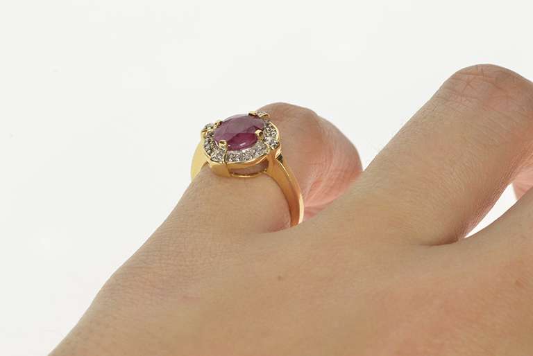 14K Yellow Gold Oval Natural Ruby Diamond Halo Engagement Ring