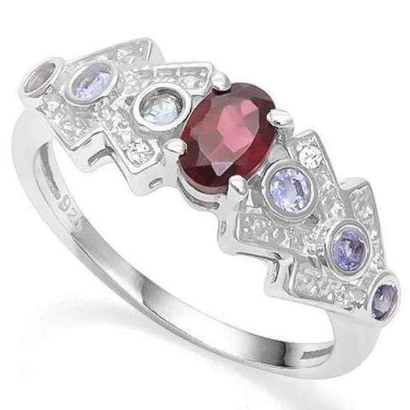 Garnet and Tanzanite Sterling Silver Ring