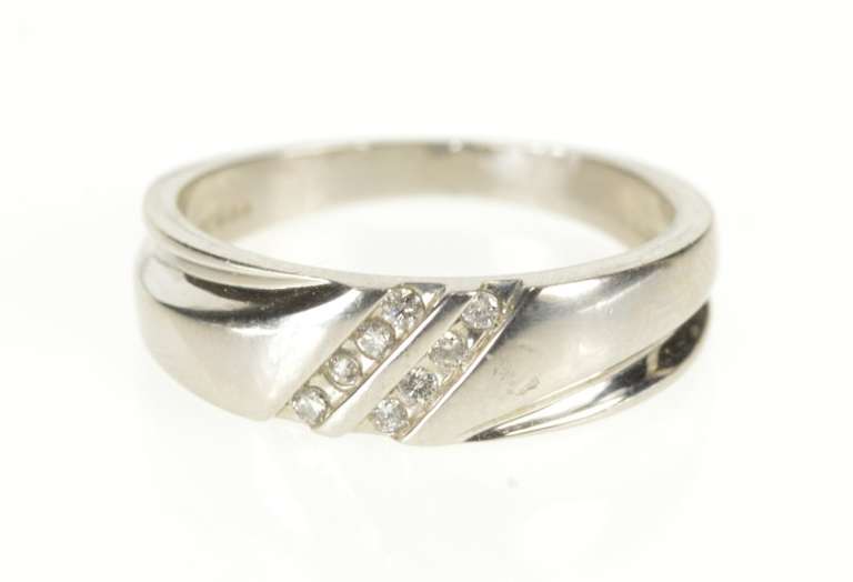 Platinum Diamond Grooved Channel Inset Wedding Band Ring