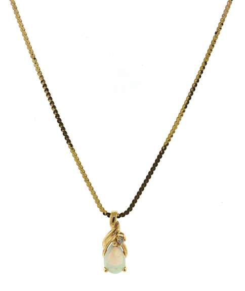 Fancy Yellow Gold Opal & Diamond Accent Necklace