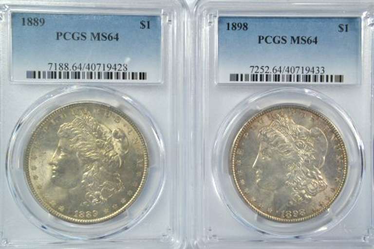 Great near Gem 1889 & 1898 Morgan Dollars. PCGS MS64