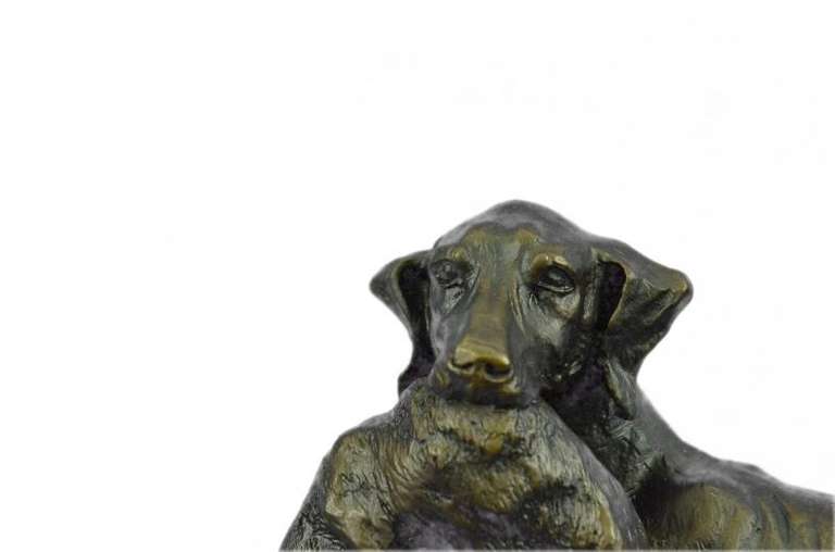 Gun Dog Retriever Rabbit Trophy Bronze Statue