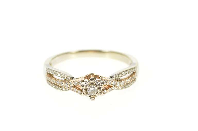 14K White Gold 0.60 Ctw Diamond Halo Criss Cross Engagement Ring