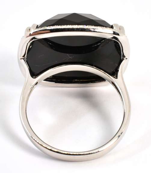 Stylish Black Agate and Diamond Ring in 14K WG