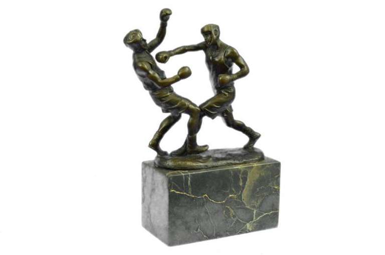 Last Round Boxing Bronze Statue on Marble Base Sculpture