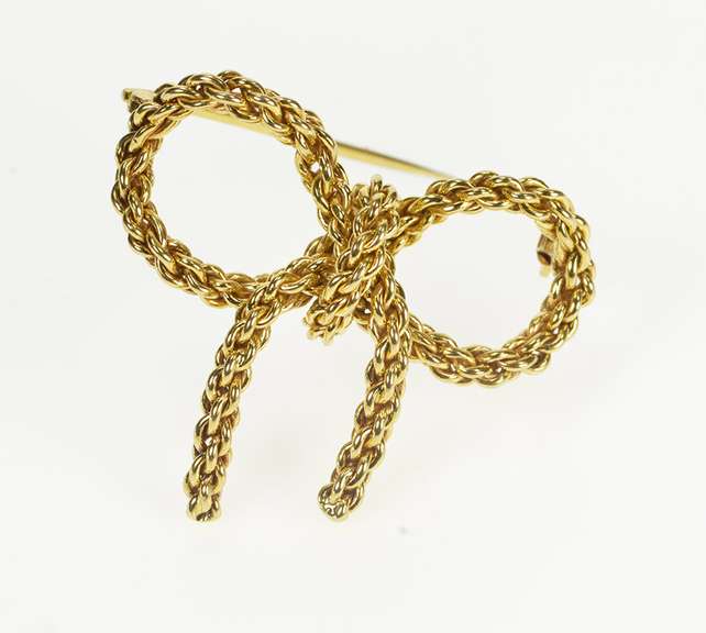 18K Yellow Gold Retro Chain Design Bow Ribbon Fashion Pin/Brooch