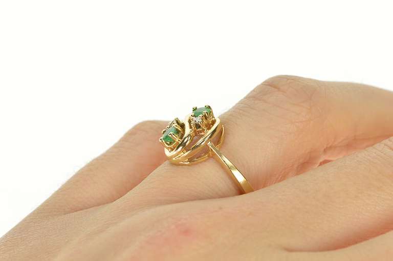 14K Yellow Gold Emerald Diamond Swirl Cluster Statement Ring