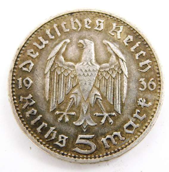 1936 German 5 Mark Silver Coin