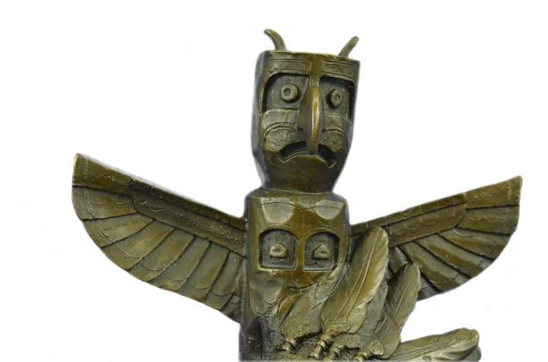Indian Warrior with Totem Pole Bird Bronze Sculpture