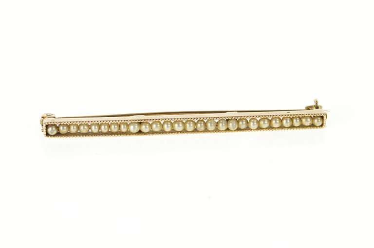 10K Yellow Gold Victorian Seed Pearl Inset Ornate Bar Pin/Brooch