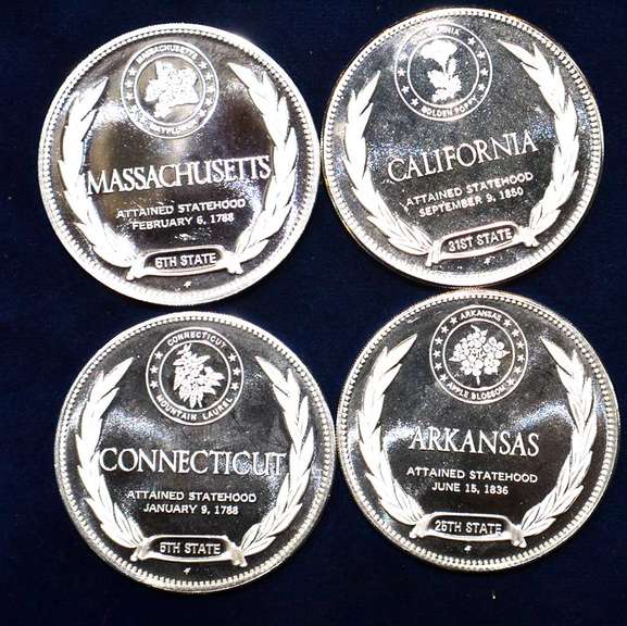 Lot Of 4 Sterling Silver State Medals