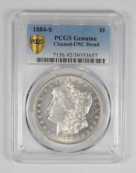 Genuine 1884-S Morgan Silver Dollar - Cleaned - UNC Detail - PCGS