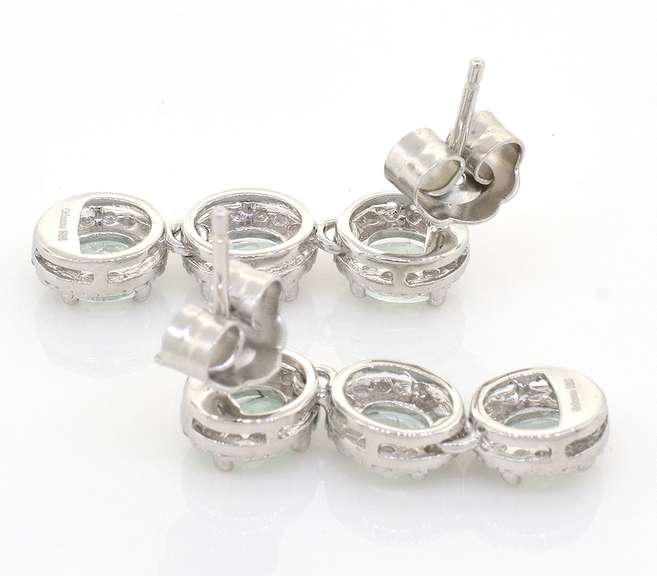 Fashionable Aquamarine & Diamond Dangle Earrings in Sterling Silver