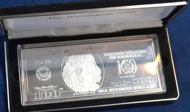 4 OZ Silver Proof Bar With Franklin 100 Bill Design