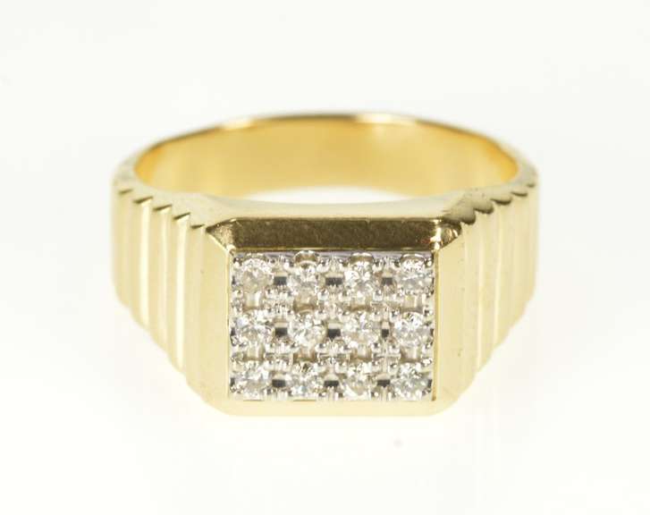 14K Yellow Gold 0.48 Ctw Squared Diamond Cluster Men's Ring