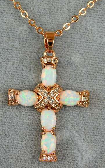 Stunning Rose Gold Plated Opal Cross