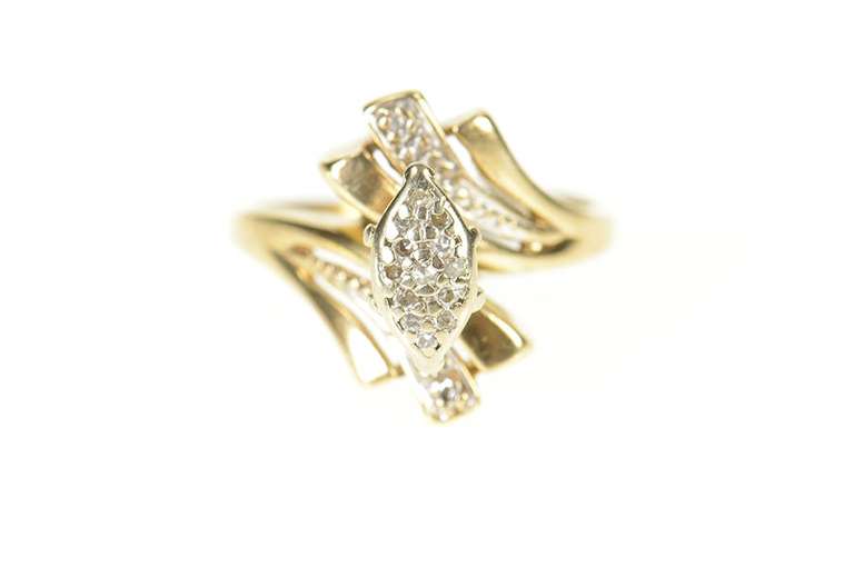 10K Yellow Gold Retro Marquise Raised Bypass Statement Ring