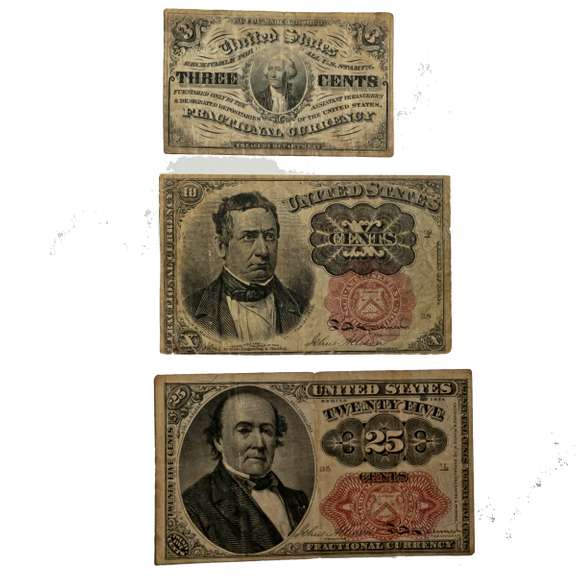 3 Cent 10 Cent &25 Cent Fractional Notes