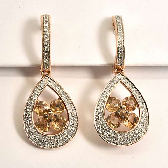 Gorgeous Hessonite & Diamond Earrings in 14K RG