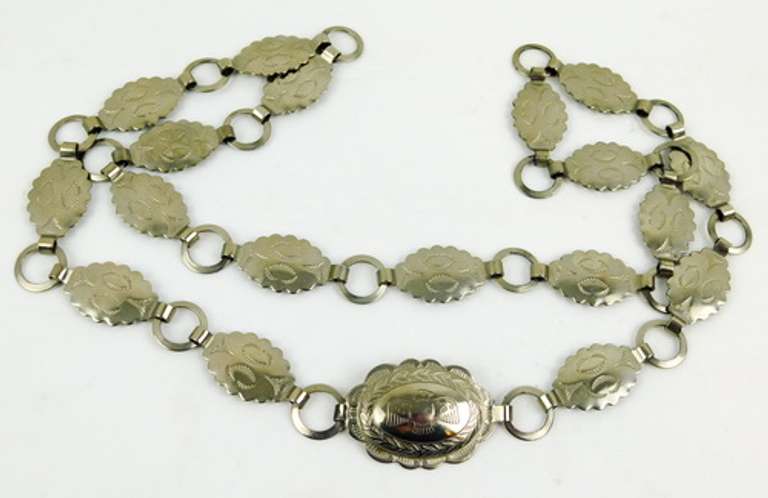 Vintage Signed Silvel Engraved Concho Belt, 34 Inches