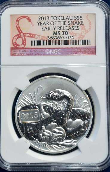 2013 Tokelau S$5 Year Of The Snake NGC MS 70 ER