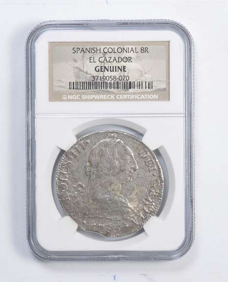 Genuine 1783 Spanish Colonial 8 Reales - El Cazador - Shipwreck - NGC