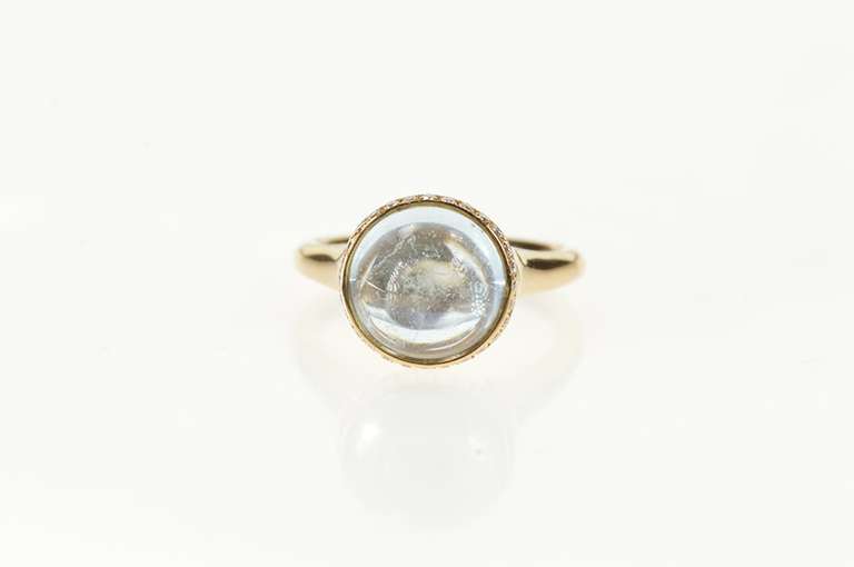 18K Yellow Gold Round Blue Topaz Cabochon Diamond Almaza Ring