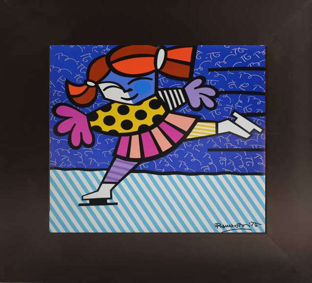 Romero Britto Girl Skating Framed